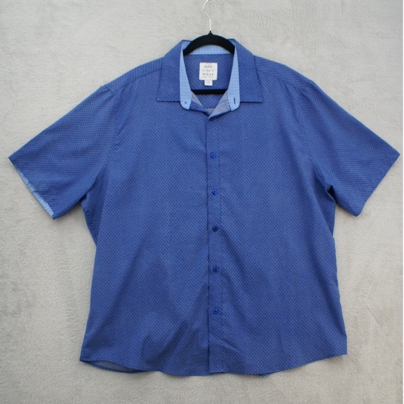 Save the Ocean Other - Save the Ocean Men XXL Blue Micro Pattern Short Sleeve Button Down Shirt Stretch